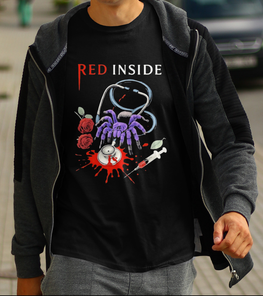 Red Inside Purple Tarantula Stethoscope Syringe Roses T-Shirt
