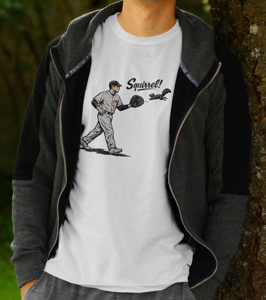 Baseball Player With Glove And Squirrel Chase T-Shirt