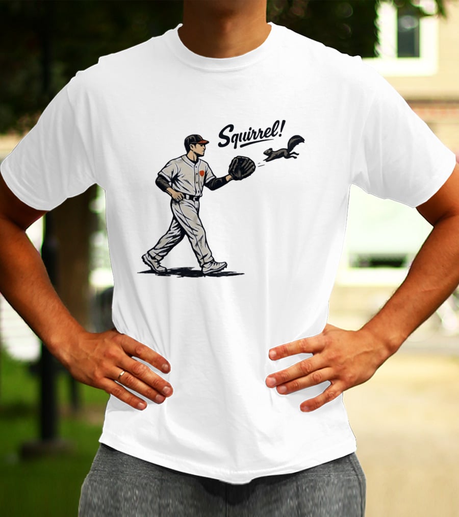 Baseball Player With Glove And Squirrel Chase T-Shirt