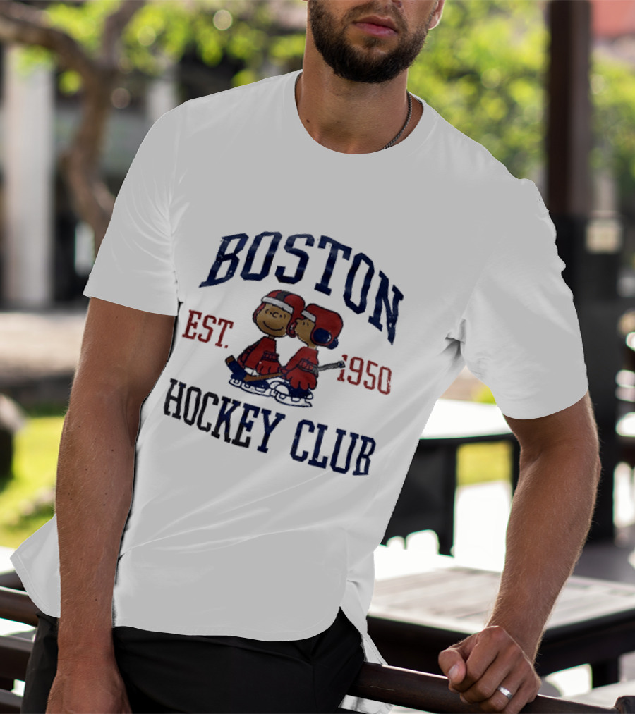 Boston Hockey Club Est 1950 Peanuts Characters Distressed T-Shirt