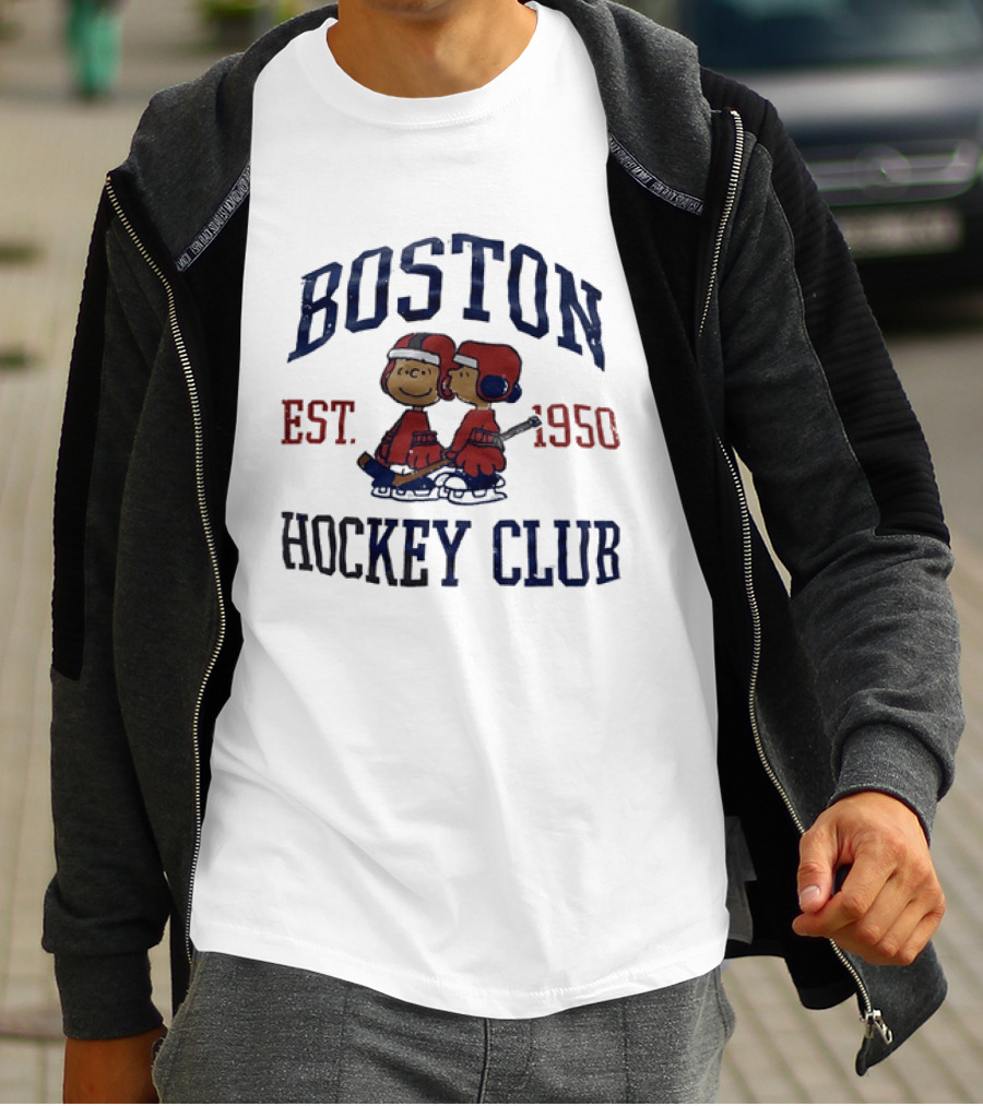 Boston Hockey Club Est 1950 Peanuts Characters Distressed T-Shirt