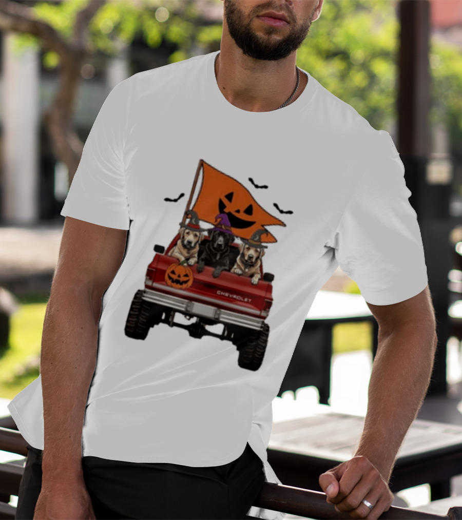 Chevrolet Halloween Dogs In Truck With Pumpkin And Bats T-Shirt