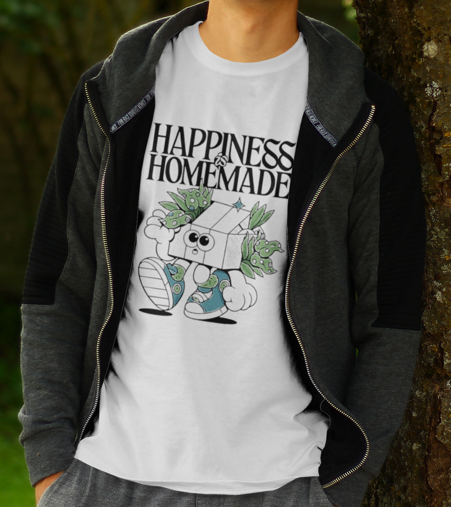Happiness Is Homemade Cute Cartoon Box Character With Flowers T-Shirt