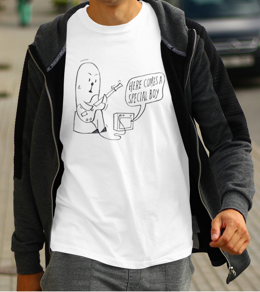 Special Boy Cartoon With Guitar And Amp Here Comes A Special Boy T-Shirt
