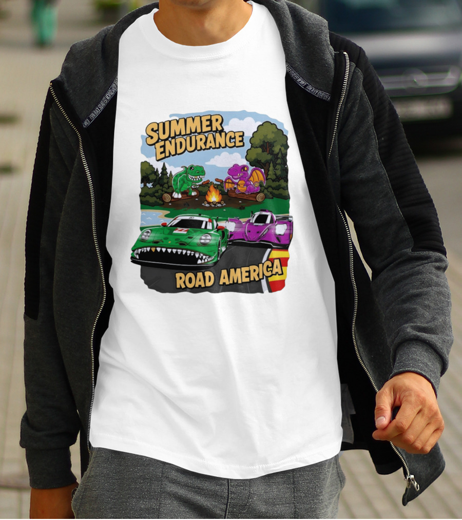 Summer Endurance Road America Racing With Dinosaurs And Dragons T-Shirt