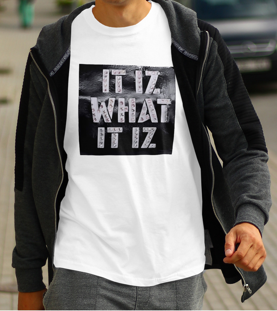 It Iz What It Iz Rhinestone Sparkly Slang Black T-Shirt