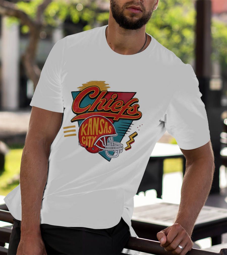 Kansas City Chiefs Helmet Retro Style Football T-Shirt