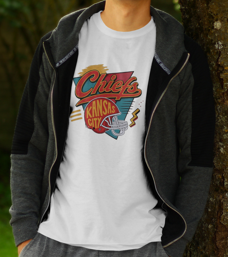 Kansas City Chiefs Helmet Retro Style Football T-Shirt