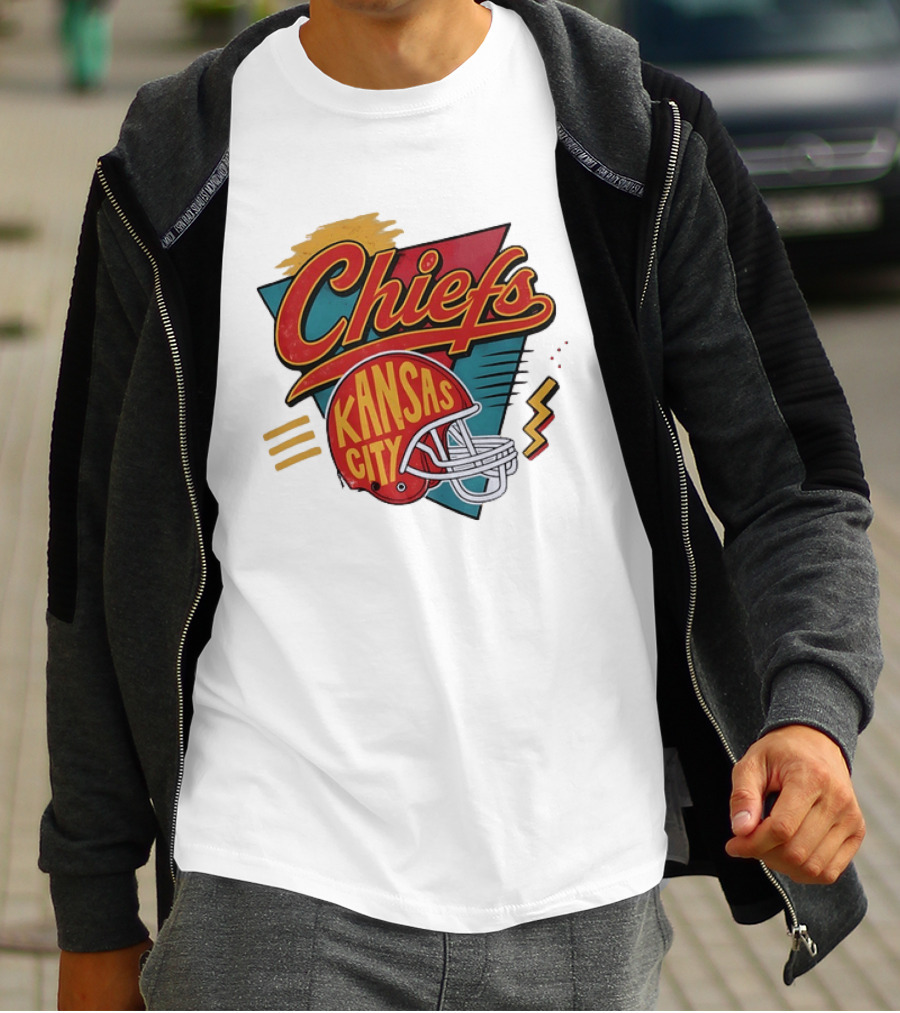 Kansas City Chiefs Helmet Retro Style Football T-Shirt