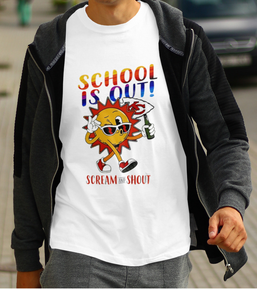 Kansas City Chiefs Sun Character School Is Out Scream And Shout T-Shirt