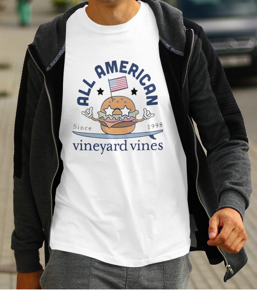 All American Burger Vineyard Vines Since 1998 Flag Stars T-Shirt