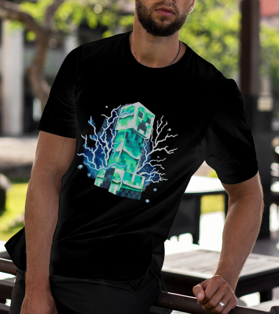 Charged Creeper Lightning Pixelated Monster Gaming Adventure T-Shirt