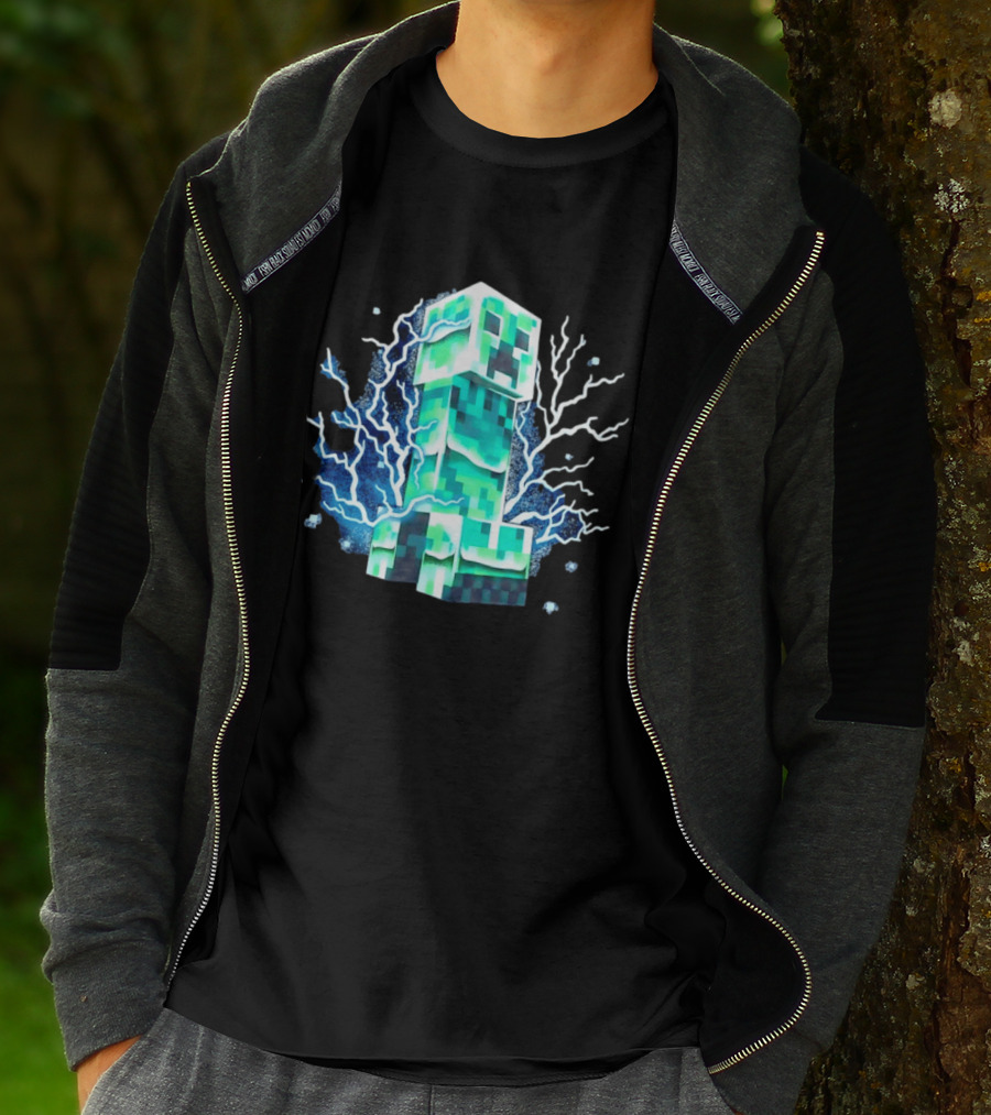 Charged Creeper Lightning Pixelated Monster Gaming Adventure T-Shirt