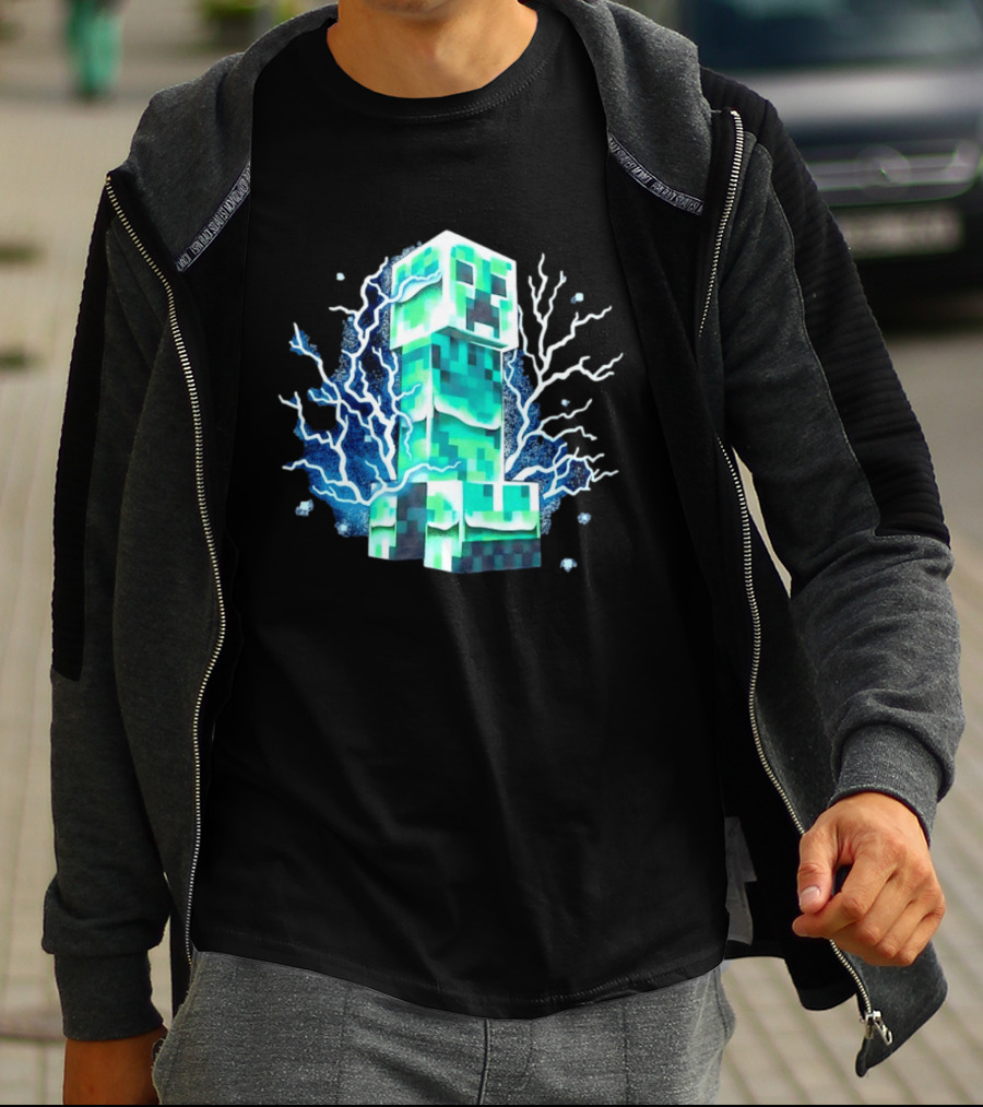 Charged Creeper Lightning Pixelated Monster Gaming Adventure T-Shirt