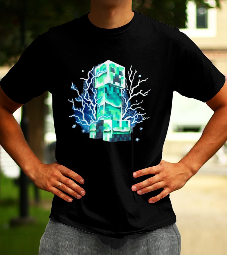 Charged Creeper Lightning Pixelated Monster Gaming Adventure T-Shirt