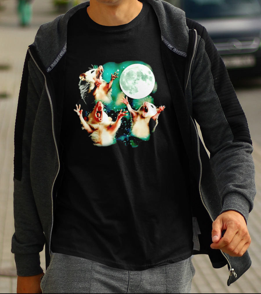 Screaming Opossums Howling At The Moon Opossum Moonlight Night Sky T-Shirt