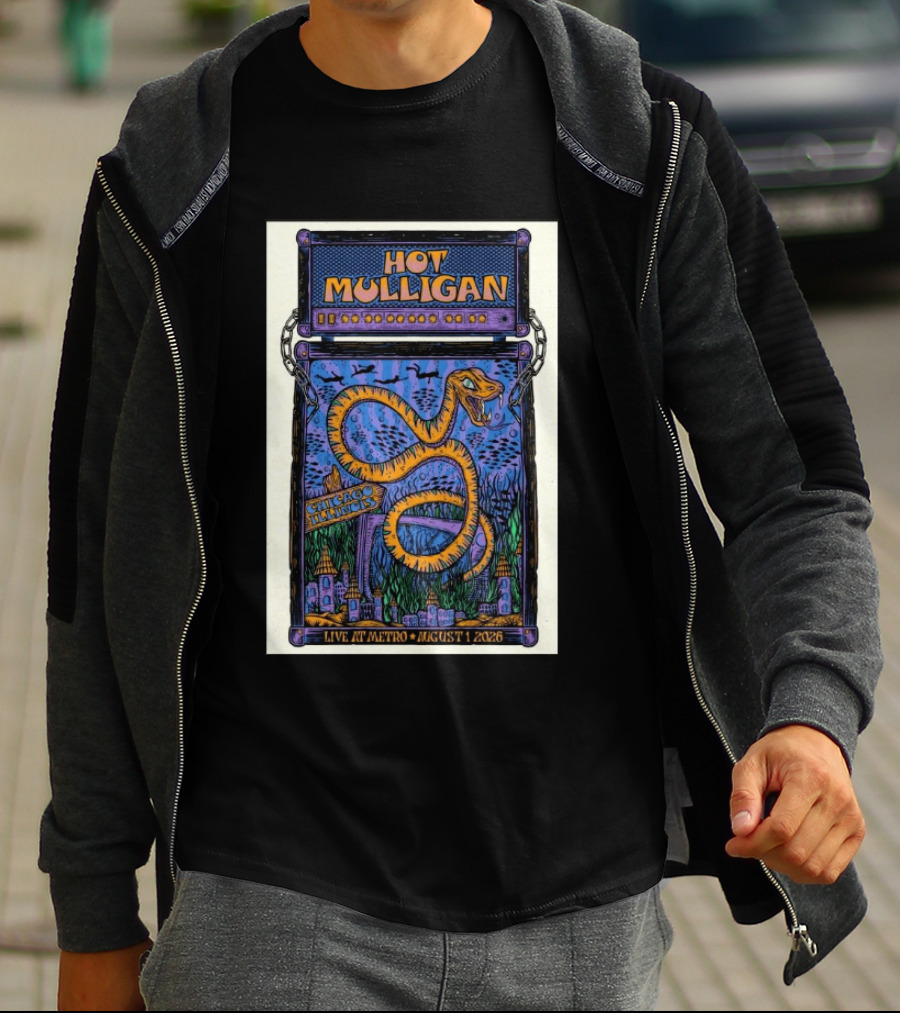 Hot Mulligan Live At Metro Chicago Illinois August 1 2026 With Snake And Cityscape T-Shirt