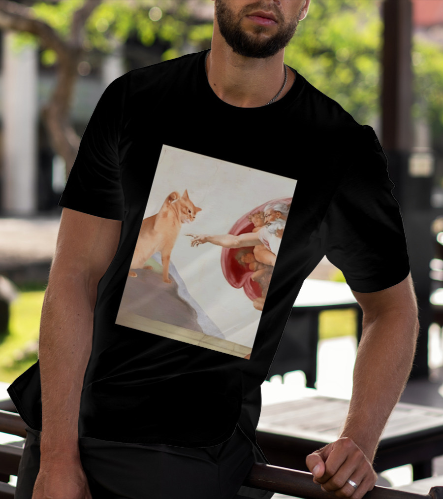 The Creation Of Adam With A Cat By Michelangelo T-Shirt