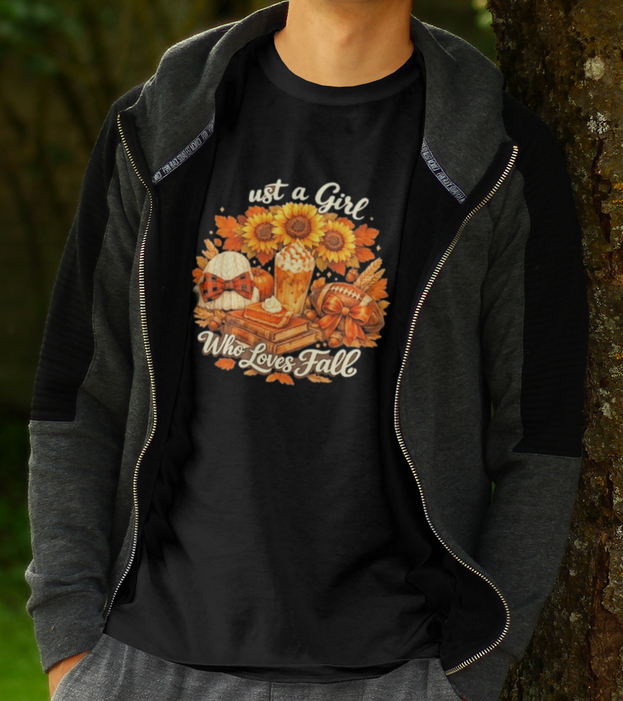 Just A Girl Who Loves Fall Sunflowers Pumpkins Leaves Cozy Autumn Aesthetic Football T-Shirt