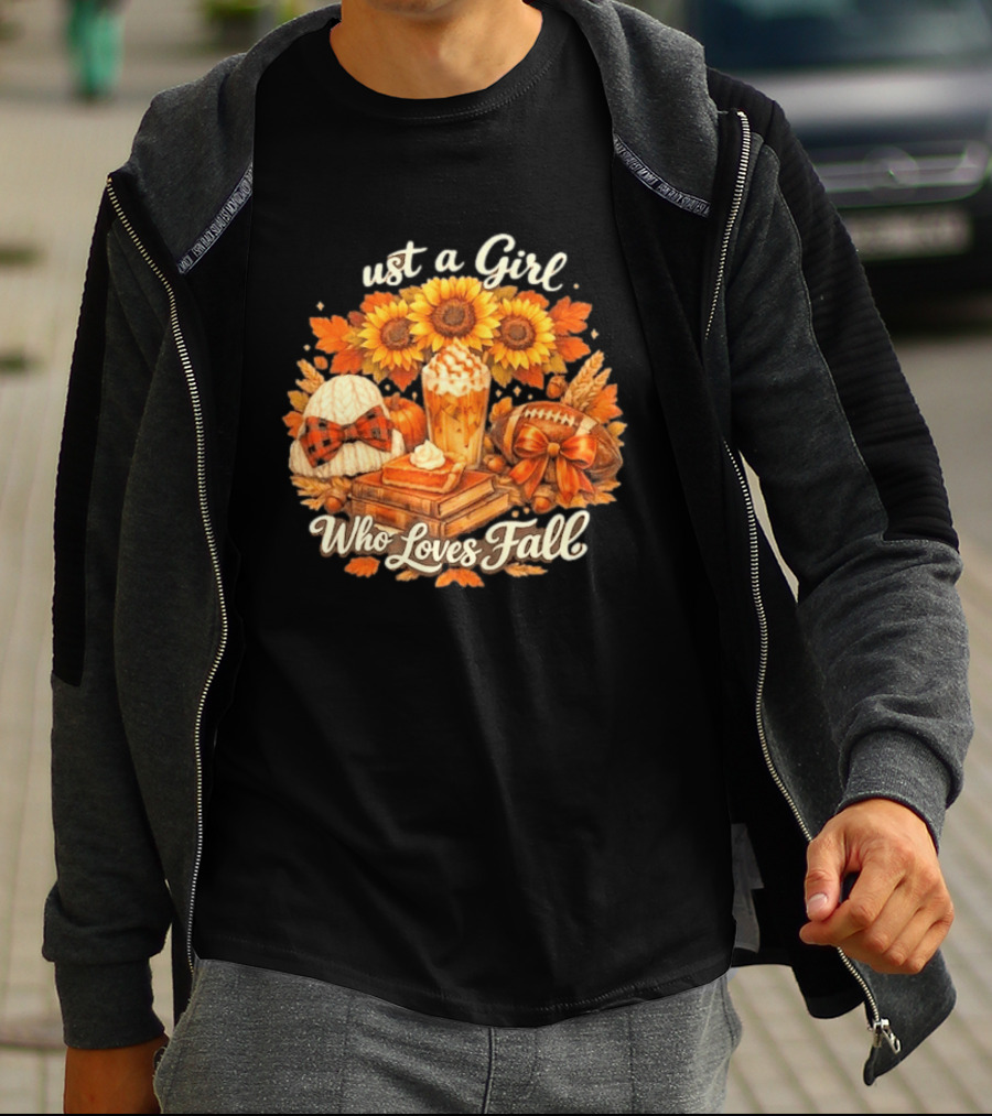 Just A Girl Who Loves Fall Sunflowers Pumpkins Leaves Cozy Autumn Aesthetic Football T-Shirt
