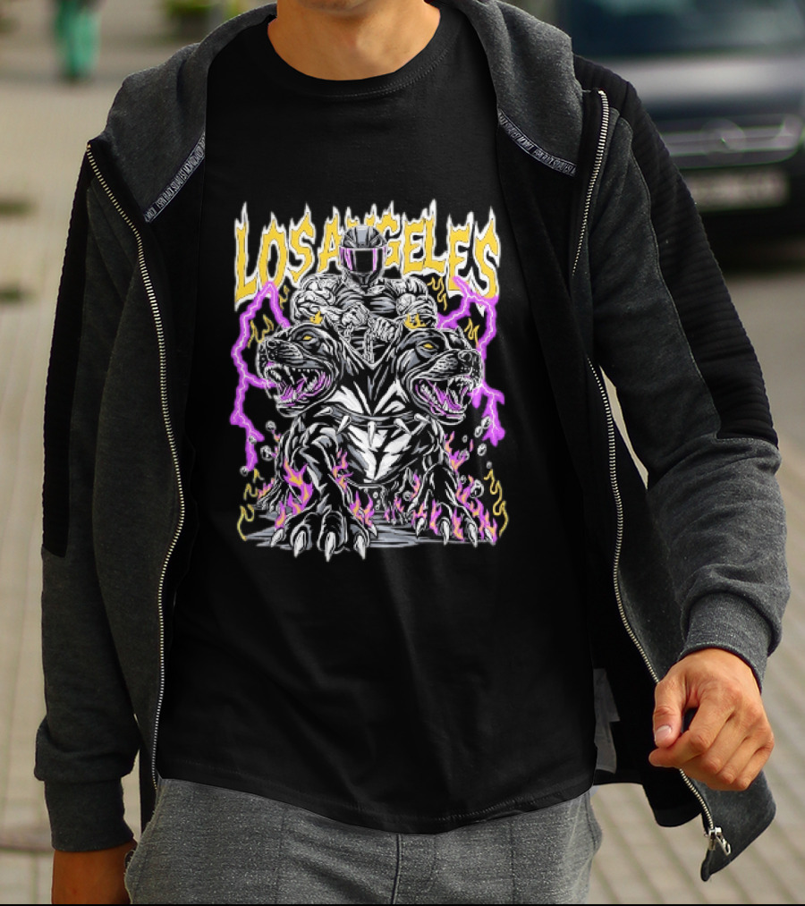 Los Angeles Rider With Two Headed Pitbull And Flames T-Shirt