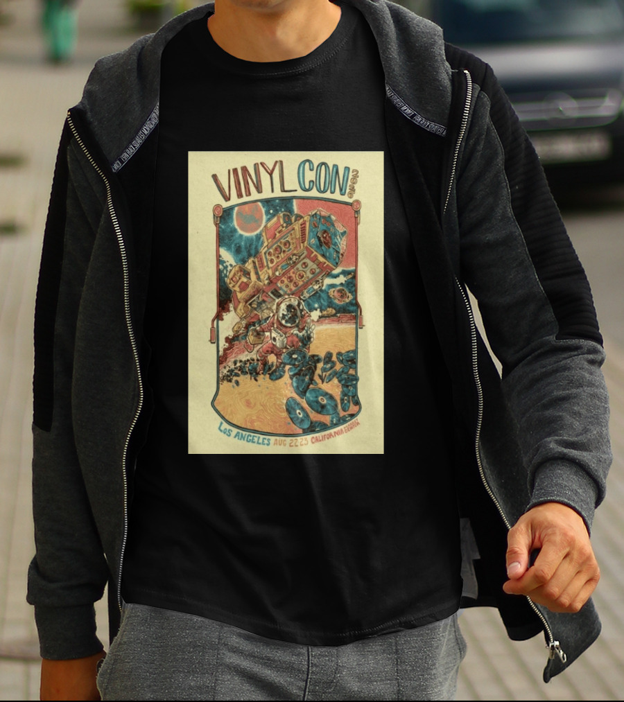 VinylCon Los Angeles August 22 23 2026 California Festival Space Astronaut Turntable T-Shirt