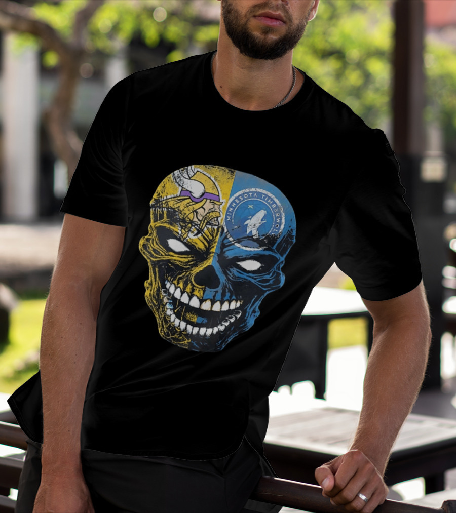 Minnesota Vikings Timberwolves Skull Mashup T-Shirt