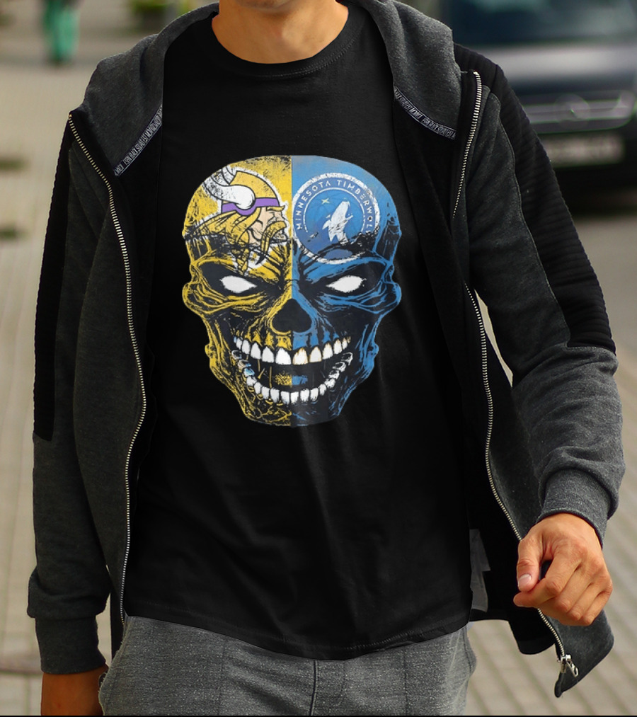 Minnesota Vikings Timberwolves Skull Mashup T-Shirt