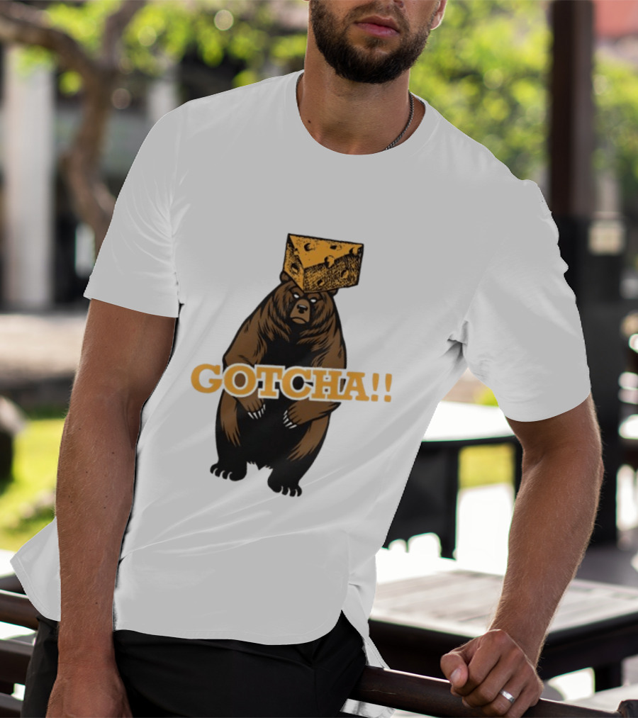 Bear Cheese Head Gotcha Green Bay Packers Fan T-Shirt