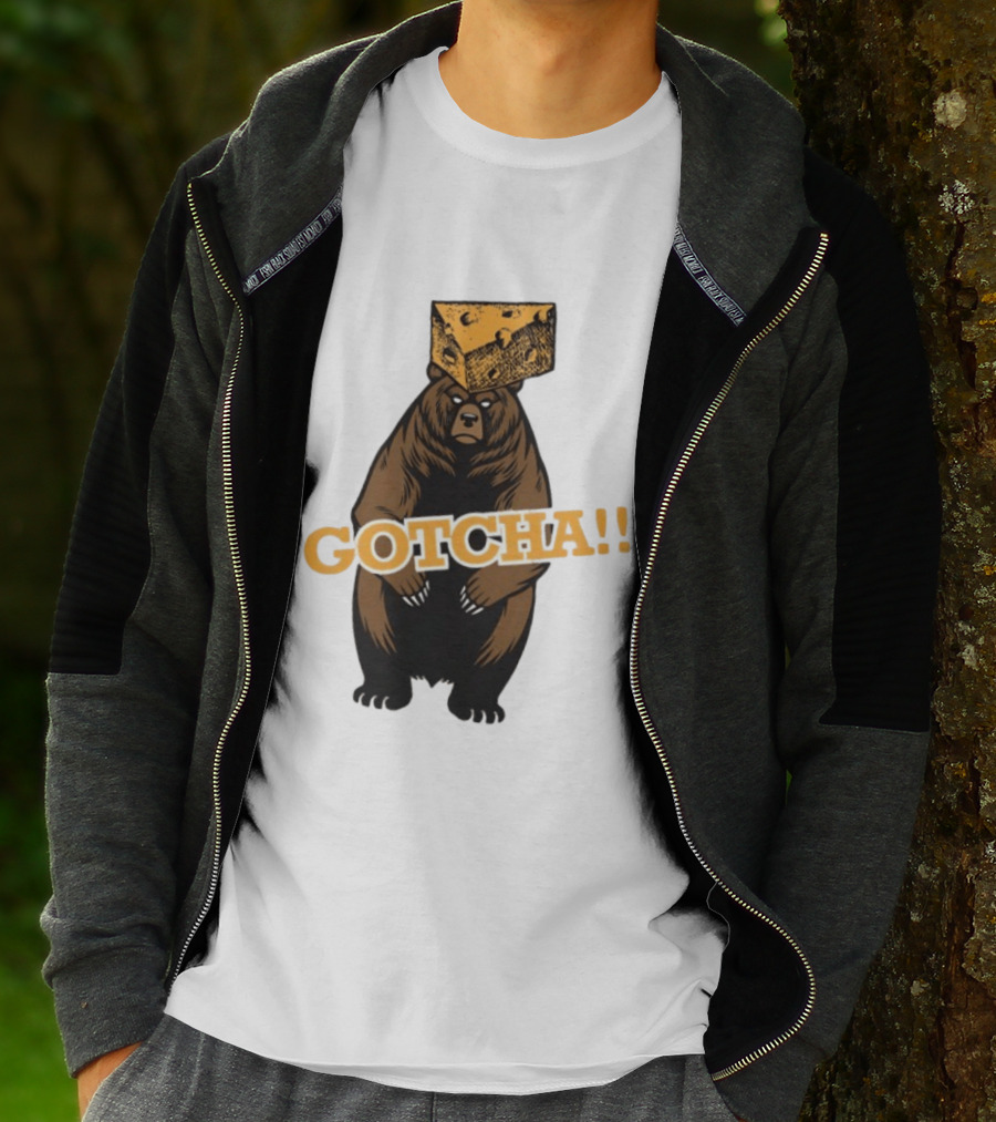 Bear Cheese Head Gotcha Green Bay Packers Fan T-Shirt