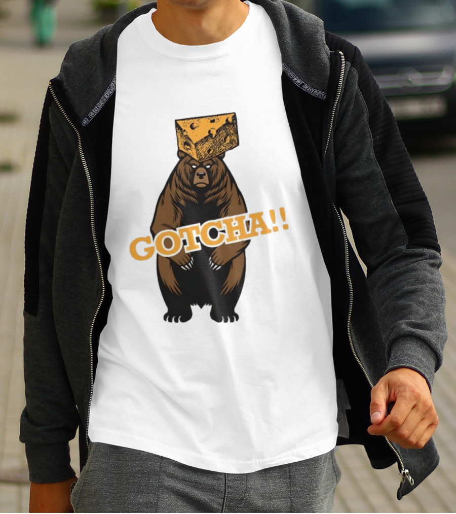 Bear Cheese Head Gotcha Green Bay Packers Fan T-Shirt