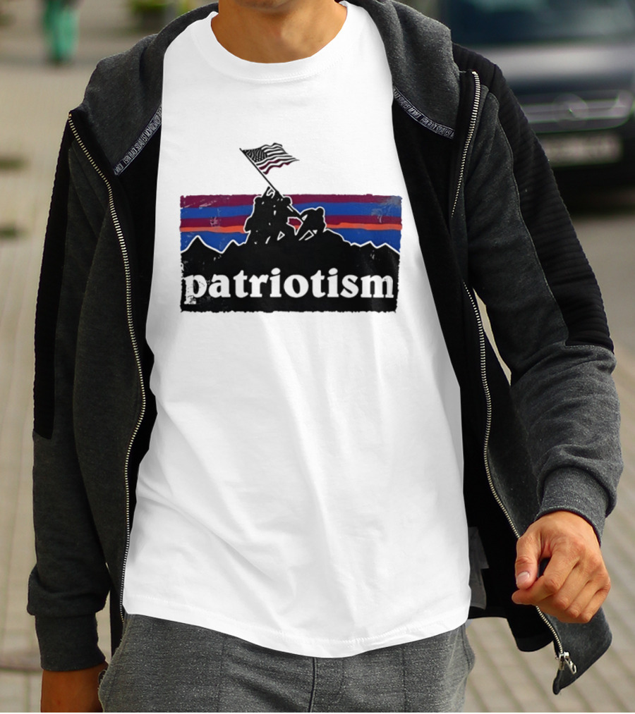 Patriotism Distressed Iwo Jima Flag Raising Retro Stripes T-Shirt
