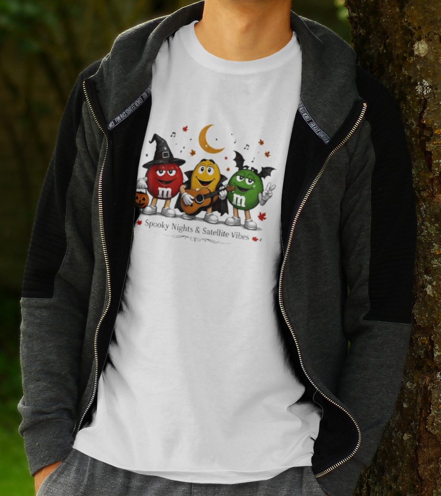 M&M's Spooky Nights & Satellite Vibes Halloween Pumpkin Witch Guitar Bat Moon T-Shirt