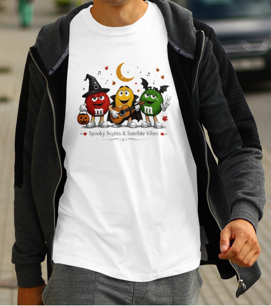 M&M's Spooky Nights & Satellite Vibes Halloween Pumpkin Witch Guitar Bat Moon T-Shirt