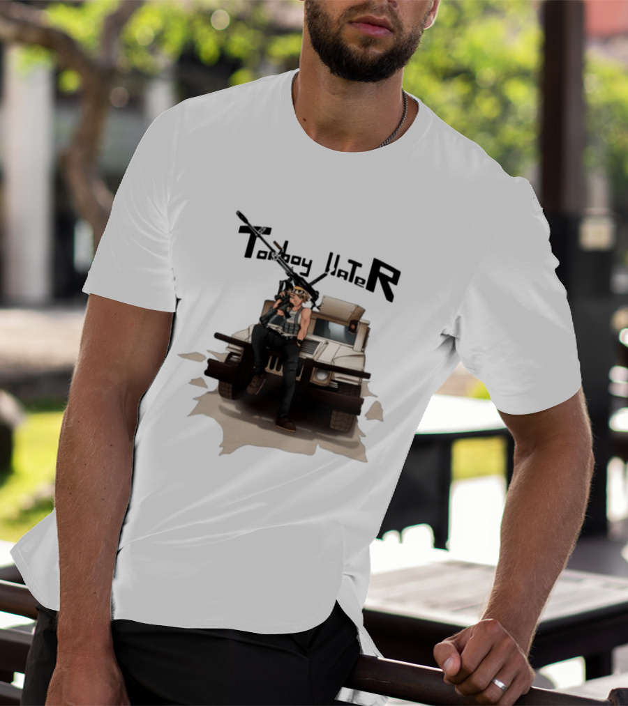 Tomboy Hater Anime Character With Gun And Armored Vehicle T-Shirt