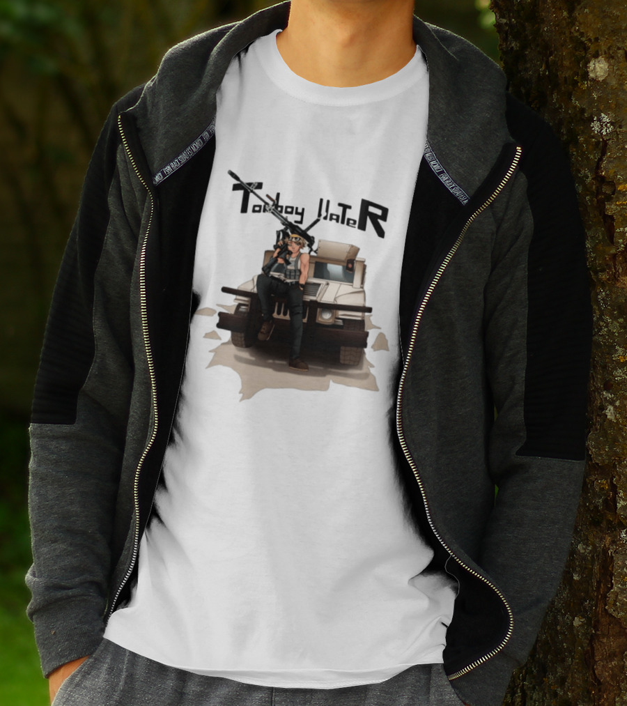Tomboy Hater Anime Character With Gun And Armored Vehicle T-Shirt