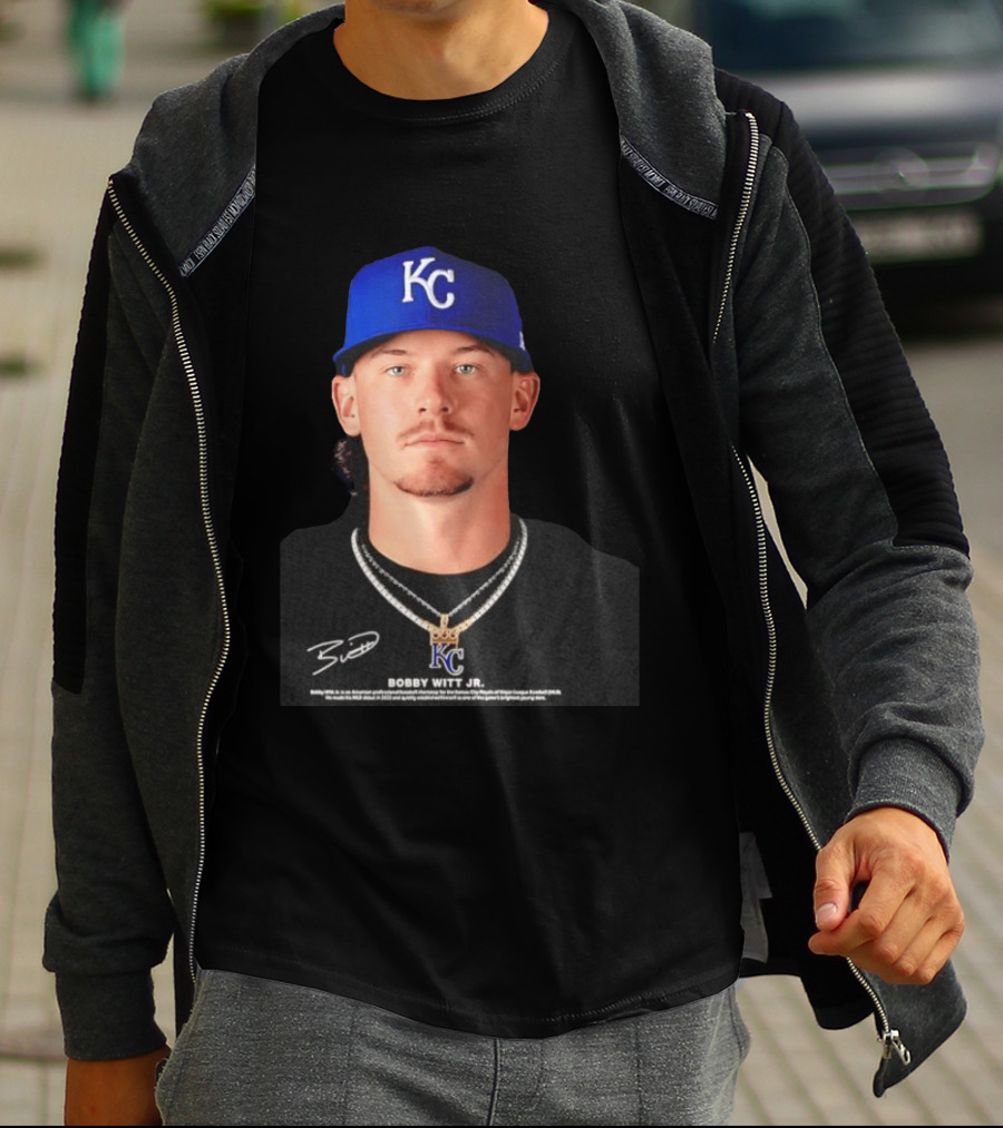 Bobby Witt Jr Kansas City Royals MLB Player Portrait Featuring KC Cap And Signature T-Shirt