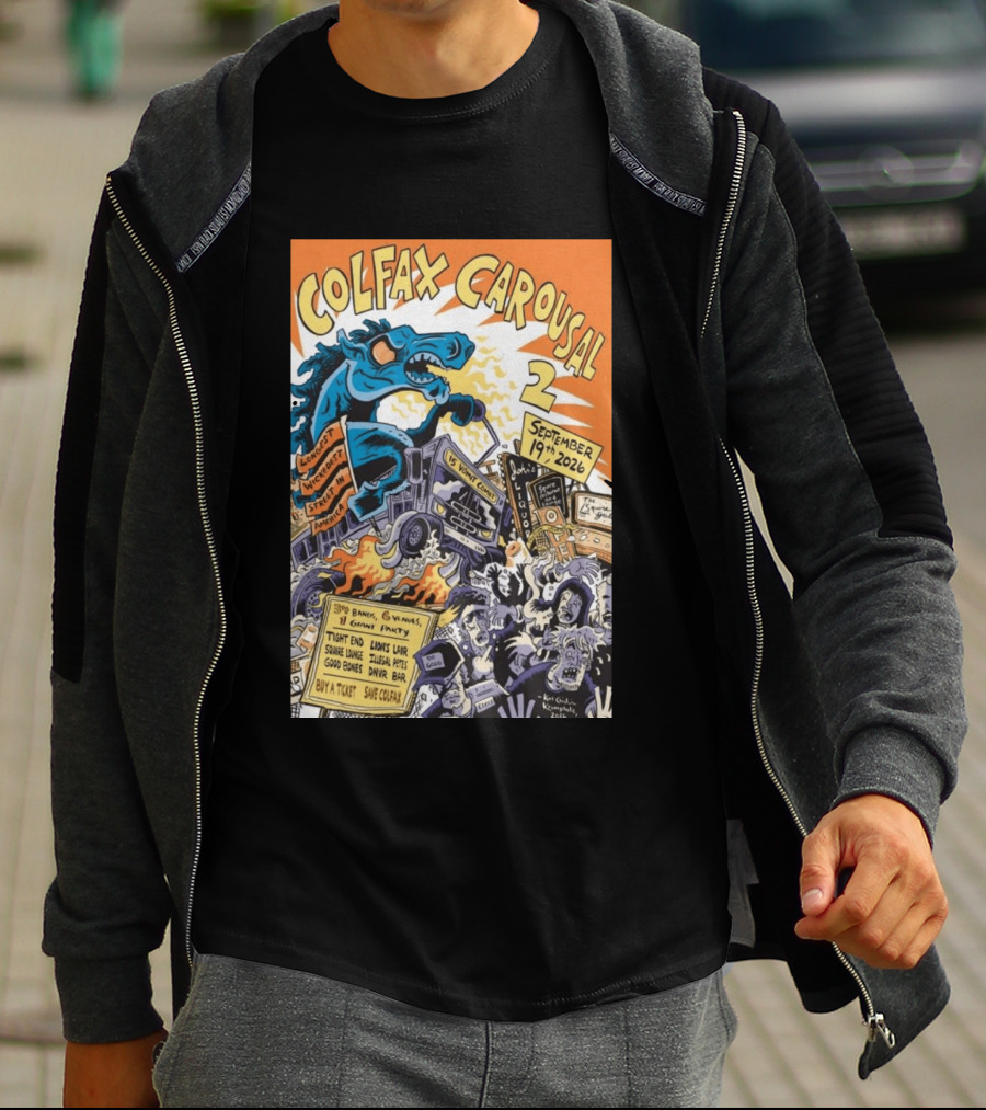 Colfax Carousal 2 Longest Wickedest Street September 19th 2026 Bands Venues Gory Party Denver CO T-Shirt