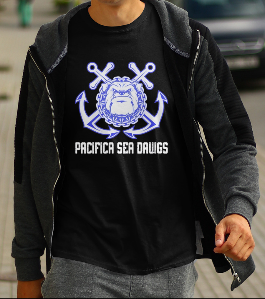 Pacifica Sea Dawgs Bulldog Anchor Crossed Swords Sports Team T-Shirt
