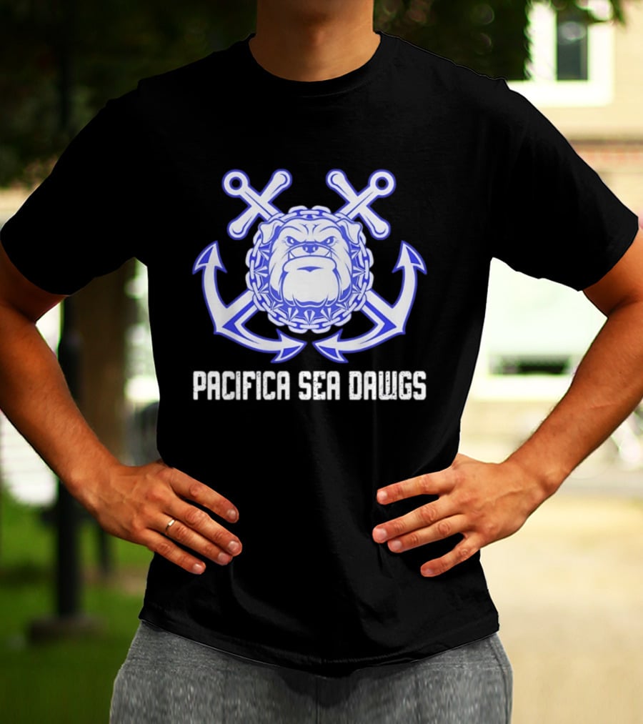 Pacifica Sea Dawgs Bulldog Anchor Crossed Swords Sports Team T-Shirt