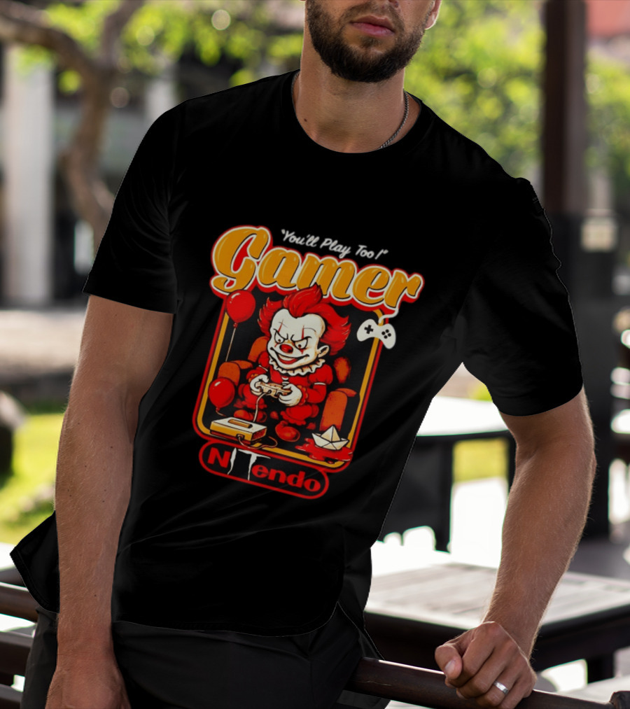 You'll Play Too Pennywise Gamer Nintendo Controller Balloons T-Shirt