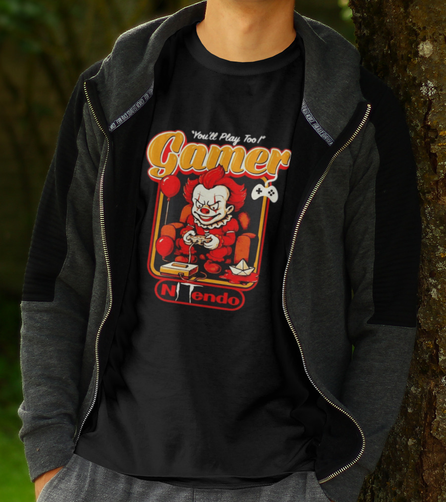 You'll Play Too Pennywise Gamer Nintendo Controller Balloons T-Shirt