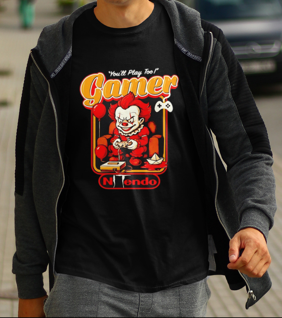 You'll Play Too Pennywise Gamer Nintendo Controller Balloons T-Shirt