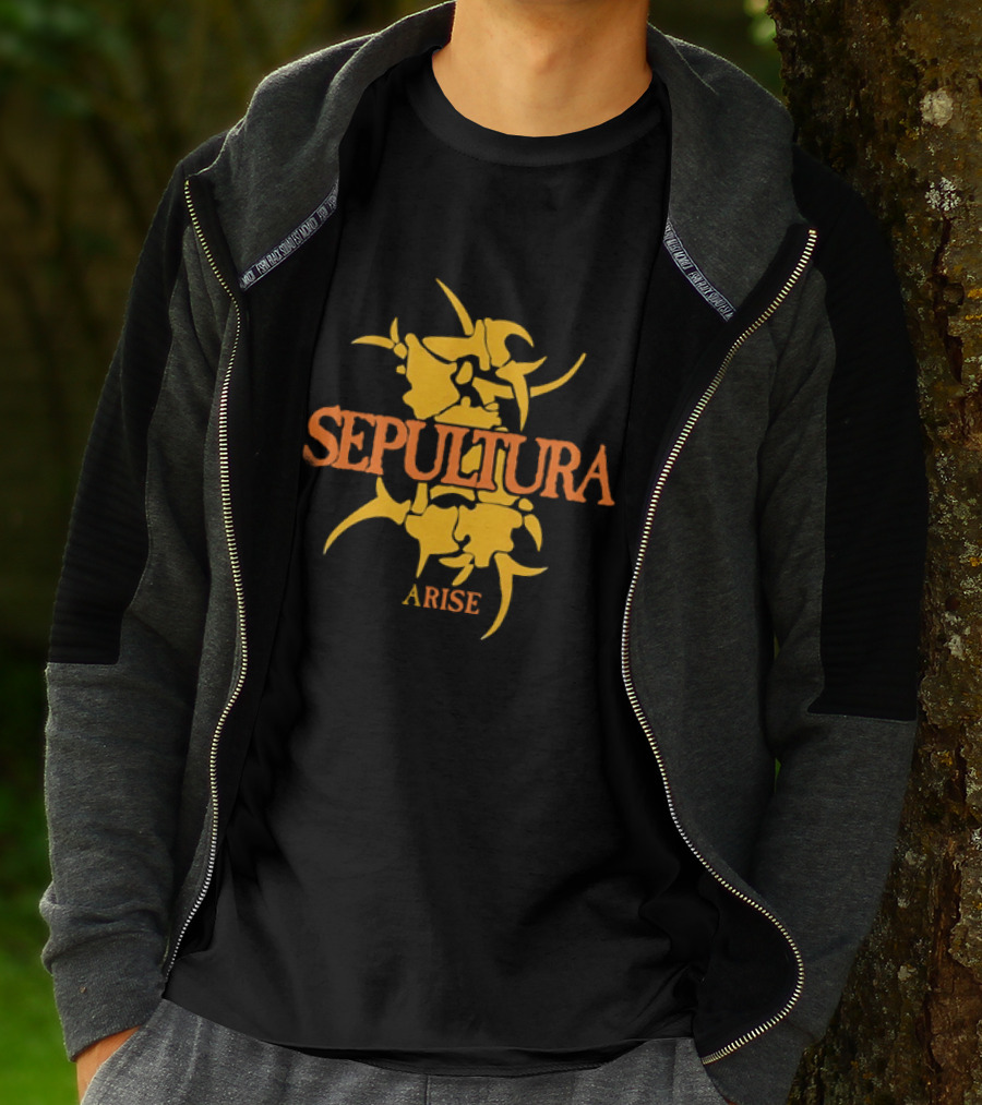 Sepultura Arise Thrash Metal Band Vintage Text Yellow T-Shirt