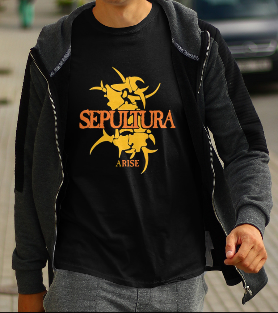 Sepultura Arise Thrash Metal Band Vintage Text Yellow T-Shirt
