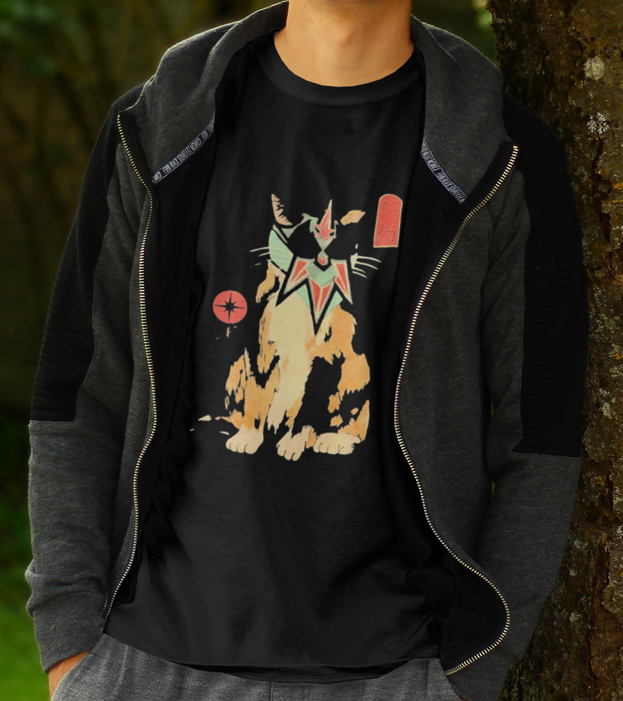 Shimbashi Masked Calico Cat Eastern Symbol And Star T-Shirt