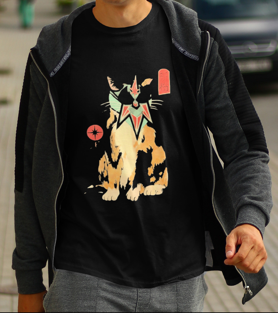 Shimbashi Masked Calico Cat Eastern Symbol And Star T-Shirt