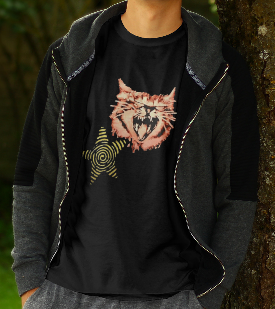 Snarling Cat Spiral Star Alternative Subculture Aesthetic T-Shirt
