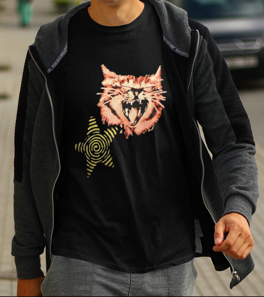 Snarling Cat Spiral Star Alternative Subculture Aesthetic T-Shirt