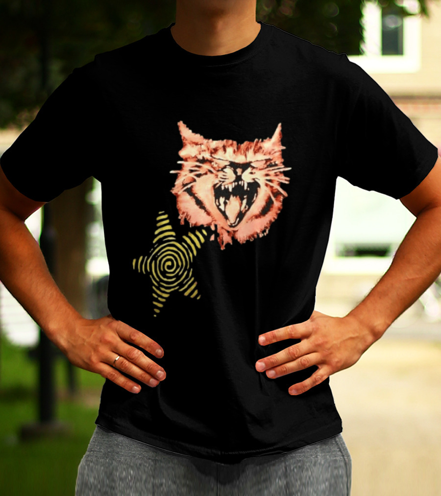 Snarling Cat Spiral Star Alternative Subculture Aesthetic T-Shirt